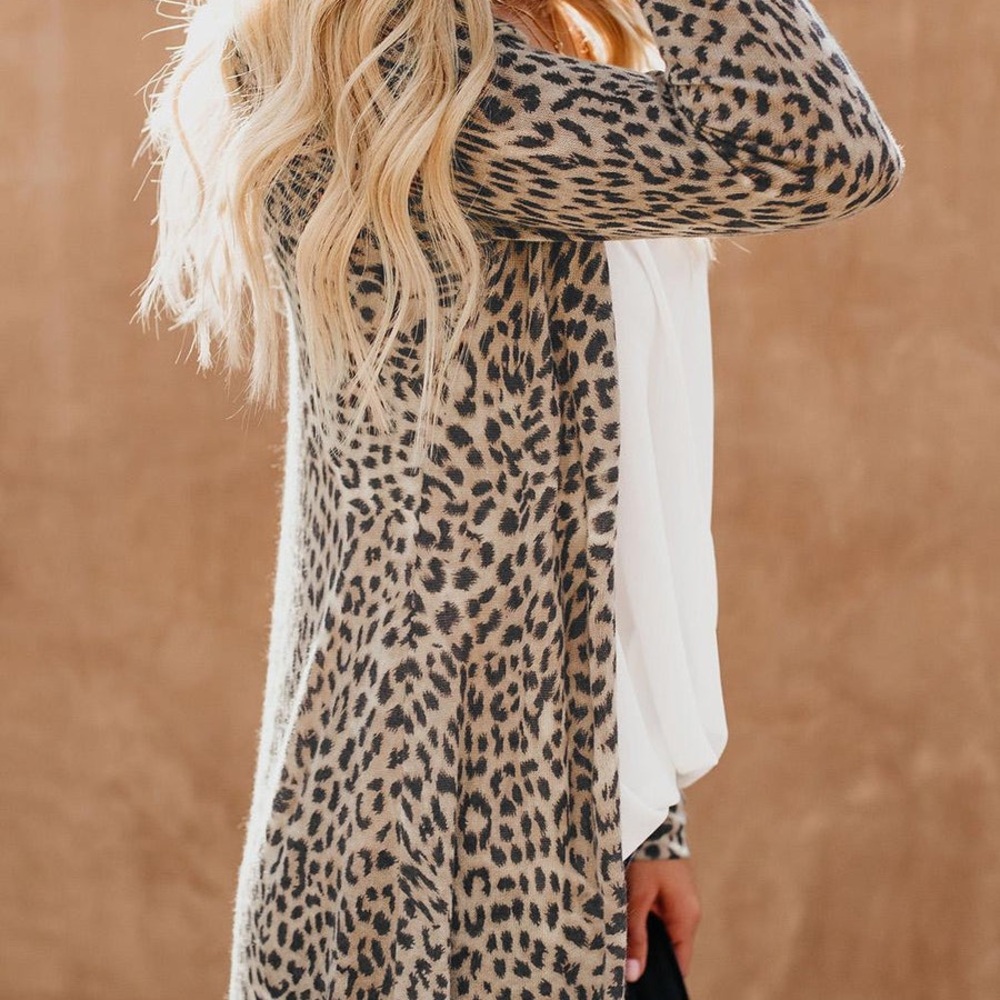 Women Leopard Print Long Sleeve cover up kimono cover up cardigan cheetah print - Picture 4 of 4